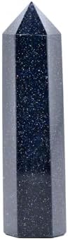 Angelstones Natural Blue Sandstone Gemstone Healing Crystal Hexagonal Pointed Reiki Chakra Faceted Prism Wand Carved Stone Figurine Home Decor