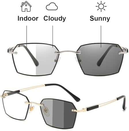 Photochromic Blue Light Blocking Reading Glasses for Men, Stylish Rimless Computer Readers, Anti UV Eyeglasses (Color : Silver, Size : 1.5x)