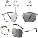 Photochromic Blue Light Blocking Reading Glasses for Men, Stylish Rimless Computer Readers, Anti UV Eyeglasses (Color : Silver, Size : 1.5x)