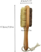 Natural Lava Pumice Stone for Feet with Foot Brush, Callus Remover Foot Scrubber Exfoliator Pedicure Tools for Hard Dead Skin, Softer & Smoother Feet, Double Sided Boar Bristles Wooden Handle