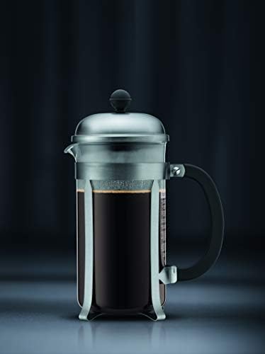 Bodum 34oz Chambord French Press Coffee Maker, High-Heat Borosilicate Glass, Brushed Stainless Steel – Made in Portugal