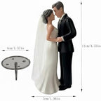 Wedding Cake Topper Bride and Groom Figurine with Veil, Classic Couple Cake Decoration for Wedding, Engagement, Bridal Shower Party(Black)