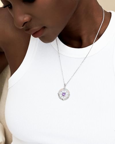 FANCIME Compass Necklace for Women Sterling Silver Compass Jewelry Opal Pendant Fine Jewelry Gemstone Birthday Mothers Day Gifts for Wife Women Her