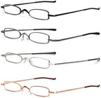 MMOWW Small Reading Glasses Men Women 4 Pairs Slim Pocket Readers with Pen Clip Metal Case Spring Hinge +2.0