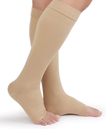 TOFLY 20-30mmHg Open Toe Compression Socks for Women & Men– Portable Compression Stockings for Varicose Veins, Edema, Shin Splints, Nurses & Pregnant Relief Travel, Beige XXL