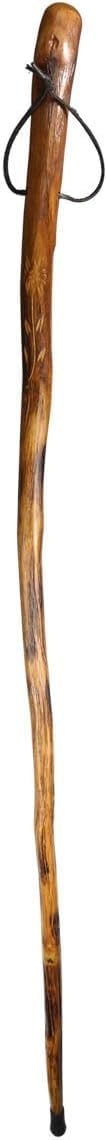 SE 60-Inch Natural Wood Walking Stick with Root Head & Steel Tip - Hand-Carved Floral Design, Huangtang Wood, Grooved Grip - WS631-60RH