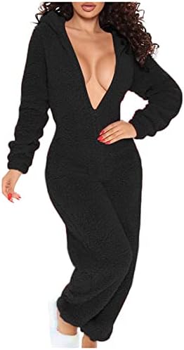 Sexy Adult Onesie Pajamas for Women Butt Flap Fleece Hooded One Piece Pajamas Womens Fluffy Sleepwear