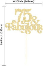 Ephlyn 1Pc 75 & Fabulous Cake Topper Glitter Seventy Five and Fabulous Cake Toppers Happy 75th Birthday Cake Pick for 75th Wedding Anniversary Birthday Party Decorations Supplies Gold