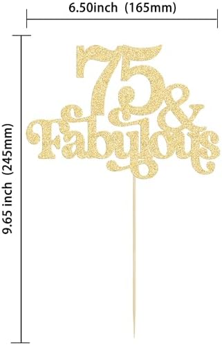 Ephlyn 1Pc 75 & Fabulous Cake Topper Glitter Seventy Five and Fabulous Cake Toppers Happy 75th Birthday Cake Pick for 75th Wedding Anniversary Birthday Party Decorations Supplies Gold