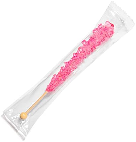 Pink Rock Candy Sugar Sticks - Cherry Flavored - 36 Individually Wrapped Pink Candy