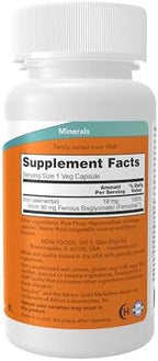 NOW Foods Supplements, Iron 18 mg, Non-Constipating*, Essential Mineral, 120 Veg Capsules