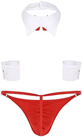 dPois Mens Sexy Waiter Cosplay Costume Teddy Lingerie Set Tuxedo Briefs Bowtie Collar and Cuff Outfits