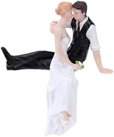 Bride & Groom Wedding Cake Topper, Wedding and Engagement Party Fun Wedding Couple Figurines Decorations Gifts (Side Sitting Hug)