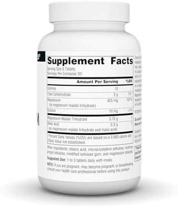 Source Naturals Magnesium Malate, Supports Muscles and Energy Production* - 3,750 mg per Serving - 90 Vegetarian Tablets