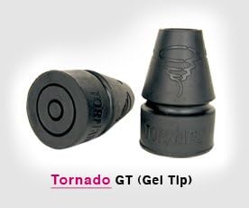 Tornado Gel Cane & Crutch Tips, Fits Shafts of 3/4 to 1 Inch, Black, Pair