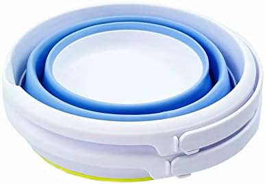 SAMMART 5.5L (1.4 Gallon) Collapsible Plastic Bucket - Foldable Round Tub - Portable Fishing Water Pail - Space Saving Outdoor Waterpot (Lemon + Baby Blue (Set of 2))
