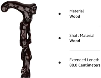 Wood Cane with Supportive Curved Handle, Carving Walking Canes, Handmade Carved Wooden Sticks, Ebony Crutch Stick Gift for Men and Women