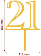 Gold Acrylic Number 21 Cake Topper, Happy 21st Birthday Cake Decoration, Twenty One Years Old Cake Pick Decoration For 21st Anniversary Celebrating Party Supplies, 6.4 inches (21)