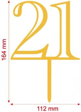 Gold Acrylic Number 21 Cake Topper, Happy 21st Birthday Cake Decoration, Twenty One Years Old Cake Pick Decoration For 21st Anniversary Celebrating Party Supplies, 6.4 inches (21)