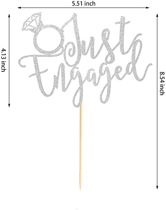 Just Engaged Cake Topper for Engagement Party Decorations, Engaged Ring Sign, Bridal Shower We're Engaged Cake Toppers - Silver Glitter