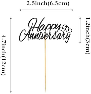 24 PCS Black Glitter Happy Anniversary Cupcake Toppers Happy Birthday Cake Picks Wedding Anniversary Party Decorations for Baby Shower Kids Birthday Wedding Party Cake Decorations Supplies