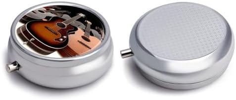 Medicine Box 3 Compartment Pill Box Guitar Printed Round Multi Function Pill Box for Vitamins Fish Oil