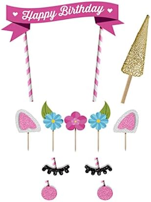 Happy Birthday Cake Topper Unicorn Cake Bunting Flag Banner for Birthday Party