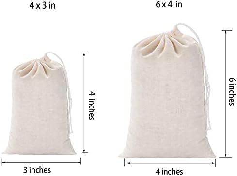20 Pcs Muslin Drawstring Bags - Natural Unbleached Cotton Straining Herbs Cheesecloth Bags for Coffee Tea Brew, Soup Gravy Broth Stew, Bone Broth Brew, Spice, 4 x 3 Inches