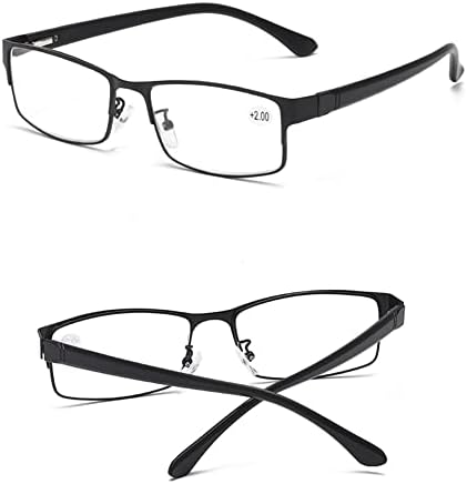 Fashion Men Reading Glasses with Spring Hinge,Lightweight Metal Computer Game Readers (Color : Black, Size : 3.0+)