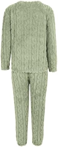 Fleece Pajamas Sets for Women Fall Winter Warm Soft Flannel 2 Piece Lounge Wear Ladies Cute Pius Size Fuzzy Sleepwear