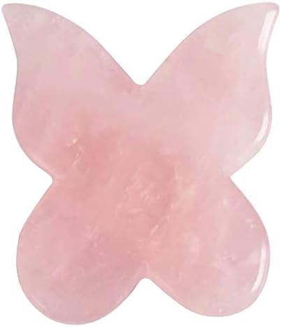 Natural Rose Quartz Jade Gua Sha Butterfly Scraping Massage Tool Genuine Rose Quartz Healing Gemstone for Facial Lifting and Tightening Massage Anti-Wrinkles Anti-Aging