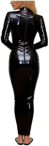 Wetlook PVC Long Hobble Dress Club High Neck Tight Pencil Dresses Party Cosplay Sissy Bodycon Vestidos