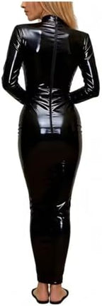Wetlook PVC Long Hobble Dress Club High Neck Tight Pencil Dresses Party Cosplay Sissy Bodycon Vestidos