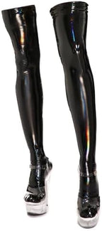 Black Leather Thigh High Stockings Shiny PU Elastic Shaping Leather Socks Over Knee