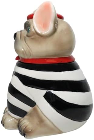 Ebros Gift Ceramic French Bulldog Dog With Red Beret And Striped Costume Cookie Jar With Air Tight Lid 8.75" Tall Decorative Kitchen Countertop Accessory Figurine