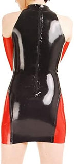Natural latexRed and Black Sexy Latex Dress with Back Zipper Glued Breasts Rubber Playsuit