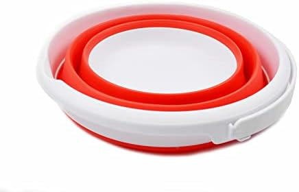 SAMMART 5.5L (1.4 Gallon) Collapsible Plastic Bucket - Foldable Round Tub - Portable Fishing Water Pail - Space Saving Outdoor Waterpot. (White/Orange Red, 1)