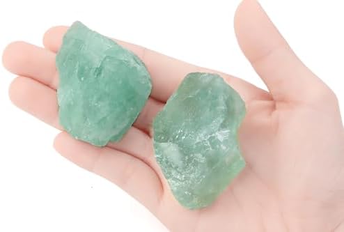 2Pcs Green Fluorite 1.8-2.2" Large Raw Crystals Natural Stones Rough Healing Crystals Green Fluorite for Tumbling Rocks Reiki Polishing Wire Wrapping Wicca Gifts DIY Tumbling Rock