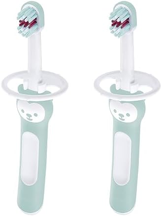 MAM Baby Toothbrush Training Brush 6+ Months – Extra Soft Infant & Toddler Toothbrush with Safety Shield, Small Rounded Head for First Teeth & Gums, Indicator Bristles, Non Slip Handle, BPA Free