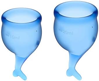Satisfyer Feel Secure Menstrual Cup - Reusable Period Cup with Removal Stem - Soft, Flexible Body-Safe Silicone, Easy Insertion & Removal - Includes 2 Cup Sizes for All Flows (Dark Blue)