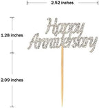48 Pcs Silver Happy Anniversary Cupcake Toppers Picks for Anniversary Party Cake Decorations