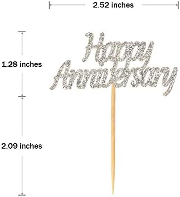 48 Pcs Silver Happy Anniversary Cupcake Toppers Picks for Anniversary Party Cake Decorations