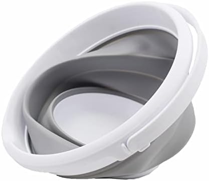 SAMMART 5.5L (1.4 Gallon) Collapsible Plastic Bucket with Lid - Foldable Round Tub with Lid - Portable Fishing Water Pail - Space Saving Outdoor Waterpot. (White/Grey, 1)