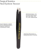 Arches & Halos Surgical Stainless Steel Eyebrow Tweezers - Groom, Pluck and Precisely Shape Brows - Ophthalmologist and Dermatologist Tested - 1 Pc