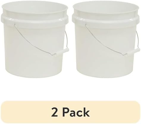 (2 Pack) 2 Gallon Round Comfort Handle Plastic Utility Bucket, White,Durable Round Cleaning and Storage Pails for Home, Garage, Garden