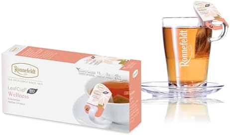 Ronnefeldt LeafCup Wellness - Herbal Infusion Tea Loose Leaf, 15 Individually Wrapped Tea Bags with Cardboard Tag to Hook on Cup, Caffeine Free South African Rooibos Tea with with Herbs