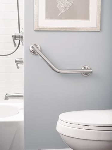 Moen Brushed Nickel Bathroom Safety 16-Inch Stainless Steel Angled Shower Grab Bar for Handicapped or Elderly, RA8716D1GBN