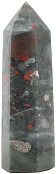 Angelstones Natural African Bloodstone Gemstone Healing Crystal Hexagonal Pointed Reiki Chakra Faceted Prism Wand Carved Stone Figurine Home Decor