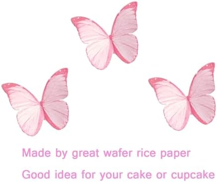 48Pcs Edible Butterflies for Cake Decorations Pink Wafer Paper Butterfly Cupcake Toppers Wafer Glutinous Paper Butterflies for Wedding Baby Shower Kids Birthday Party Cupcakes Decorating (Pink)