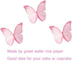 48Pcs Edible Butterflies for Cake Decorations Pink Wafer Paper Butterfly Cupcake Toppers Wafer Glutinous Paper Butterflies for Wedding Baby Shower Kids Birthday Party Cupcakes Decorating (Pink)